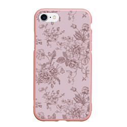Чехол iPhone 7/8 матовый Розы с пионами, цвет: 3D-светло-розовый