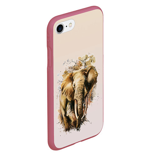 Чехол iPhone 7/8 матовый Акварельный слон брызги / 3D-Малиновый – фото 2