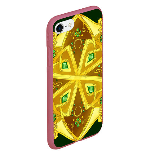 Чехол iPhone 7/8 матовый Золотой клевер / 3D-Малиновый – фото 2