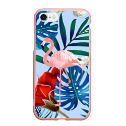 Чехол iPhone 7/8 матовый Фламинго в папоротнике, цвет: 3D-светло-розовый