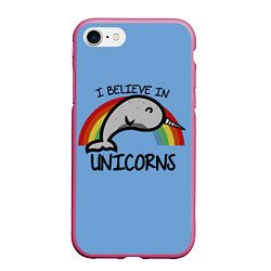 Чехол iPhone 7/8 матовый Unicorns, цвет: 3D-малиновый