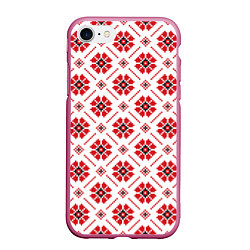Чехол iPhone 7/8 матовый Славянская одежда, цвет: 3D-малиновый