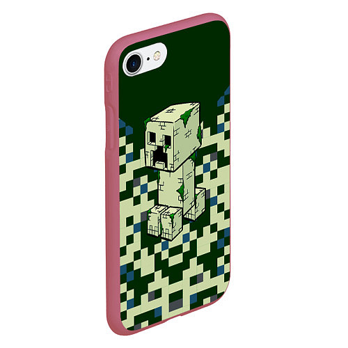 Чехол iPhone 7/8 матовый Minecraft Крипер / 3D-Малиновый – фото 2