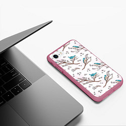 Чехол iPhone 7/8 матовый Птички весной на ветках Сакуры, цвет: 3D-малиновый — фото 2