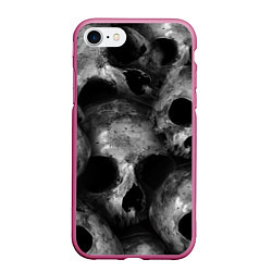 Чехол iPhone 7/8 матовый Груда черепов, цвет: 3D-малиновый