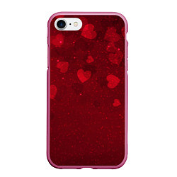 Чехол iPhone 7/8 матовый КРАСНЫЕ СЕРДЕЧКИ HEART Z, цвет: 3D-малиновый