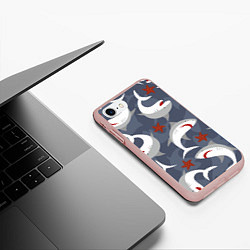 Чехол iPhone 7/8 матовый Акулы, цвет: 3D-светло-розовый — фото 2