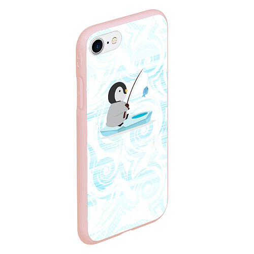 Чехол iPhone 7/8 матовый Пингвин рыбачит / 3D-Светло-розовый – фото 2