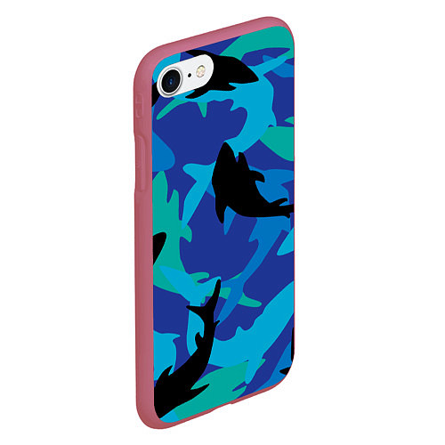 Чехол iPhone 7/8 матовый Акулы паттерн / 3D-Малиновый – фото 2