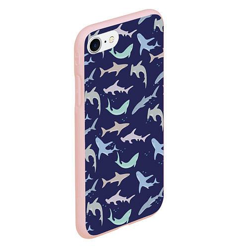 Чехол iPhone 7/8 матовый Акулы разные / 3D-Светло-розовый – фото 2