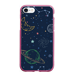 Чехол iPhone 7/8 матовый Космическая одиссея, цвет: 3D-малиновый