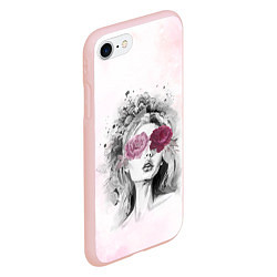 Чехол iPhone 7/8 матовый Девушка цветы акварель, цвет: 3D-светло-розовый — фото 2