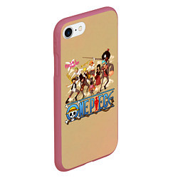 Чехол iPhone 7/8 матовый Пираты Соломенной Шляпы One Piece, цвет: 3D-малиновый — фото 2