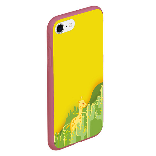 Чехол iPhone 7/8 матовый Милый жираф в кактусах / 3D-Малиновый – фото 2