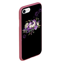 Чехол iPhone 7/8 матовый Единорог среди роз, цвет: 3D-малиновый — фото 2