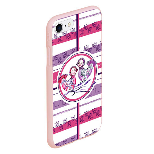Чехол iPhone 7/8 матовый Птички Сирин Близнецы / 3D-Светло-розовый – фото 2