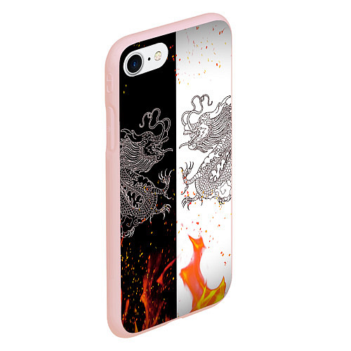 Чехол iPhone 7/8 матовый Драконы Черный и Белый Огонь / 3D-Светло-розовый – фото 2