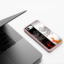 Чехол iPhone 7/8 матовый Драконы Черный и Белый Огонь, цвет: 3D-светло-розовый — фото 2
