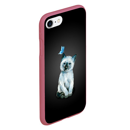 Чехол iPhone 7/8 матовый Тайский котенок с бабочкой / 3D-Малиновый – фото 2