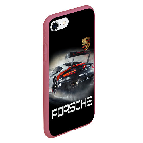 Чехол iPhone 7/8 матовый PORSHE / 3D-Малиновый – фото 2