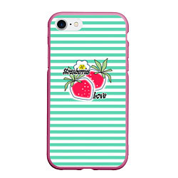 Чехол iPhone 7/8 матовый Цветы и ягоды земляники, цвет: 3D-малиновый