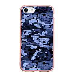 Чехол iPhone 7/8 матовый Синий камуфляж в клетку, цвет: 3D-светло-розовый