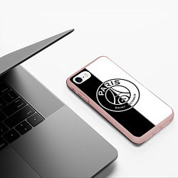 Чехол iPhone 7/8 матовый ФК ПСЖ PSG BLACK & WHITE, цвет: 3D-светло-розовый — фото 2