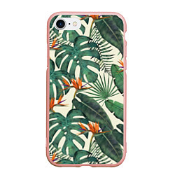 Чехол iPhone 7/8 матовый Тропический паттерн, цвет: 3D-светло-розовый