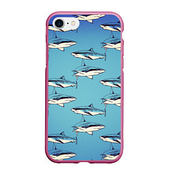 Чехол iPhone 7/8 матовый Акулы Паттерн, цвет: 3D-малиновый