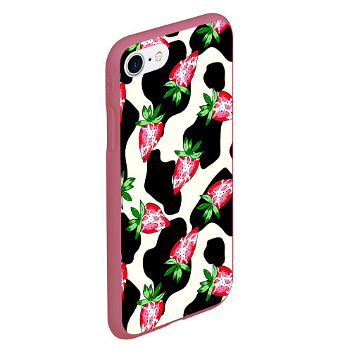 Чехол iPhone 7/8 матовый Клубника на коровьей шкуре / 3D-Малиновый – фото 2