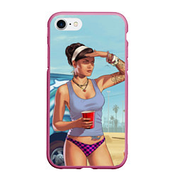 Чехол iPhone 7/8 матовый Girl with coffee, цвет: 3D-малиновый