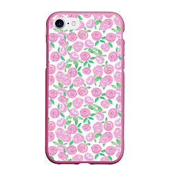 Чехол iPhone 7/8 матовый Розовые акварельные розы, цвет: 3D-малиновый