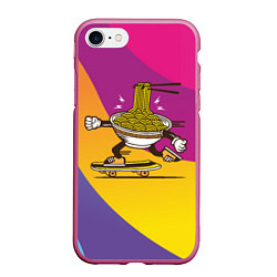 Чехол iPhone 7/8 матовый Лапша на скейте, цвет: 3D-малиновый