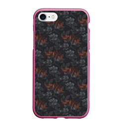 Чехол iPhone 7/8 матовый Серо-коричневый цветочный узор, цвет: 3D-малиновый