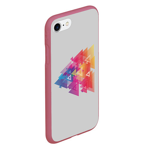 Чехол iPhone 7/8 матовый Цветные треугольники / 3D-Малиновый – фото 2