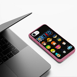 Чехол iPhone 7/8 матовый Ван пис все герои чиби, цвет: 3D-малиновый — фото 2