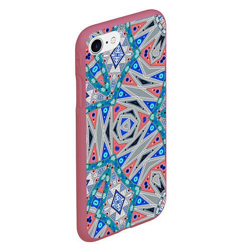Чехол iPhone 7/8 матовый Серо-синий абстрактный узор / 3D-Малиновый – фото 2