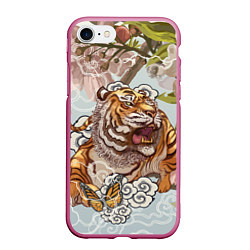 Чехол iPhone 7/8 матовый Тигр в облаках, цвет: 3D-малиновый