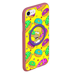Чехол iPhone 7/8 матовый Гомер ням Пончик, цвет: 3D-малиновый — фото 2