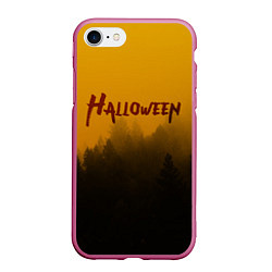 Чехол iPhone 7/8 матовый НОЧНОЙ ЛЕС В ХЕЛЛОУИН FOREST HALLOWEEN BATS, цвет: 3D-малиновый