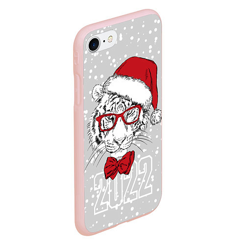 Чехол iPhone 7/8 матовый Белый тигр в шапке Санты / 3D-Светло-розовый – фото 2