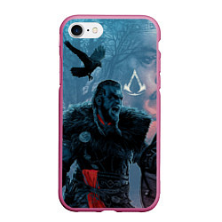 Чехол iPhone 7/8 матовый ASSASSINS CREED VALHALLA ЭЙВОР И ВОРОН, цвет: 3D-малиновый