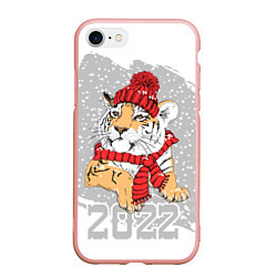 Чехол iPhone 7/8 матовый Тигр в красной шапке, цвет: 3D-светло-розовый