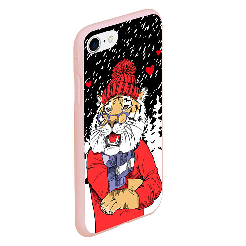 Чехол iPhone 7/8 матовый Тигр в красном / 3D-Светло-розовый – фото 2