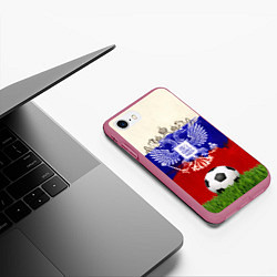 Чехол iPhone 7/8 матовый Российский футбол, цвет: 3D-малиновый — фото 2