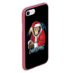 Чехол iPhone 7/8 матовый CHRISTMAS обезьяна, цвет: 3D-малиновый — фото 2