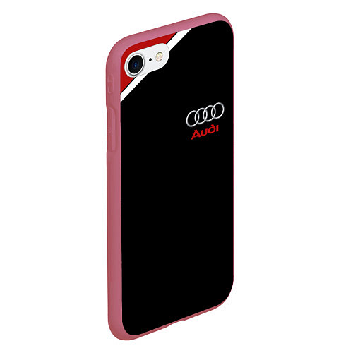 Чехол iPhone 7/8 матовый АУДИ ЛОГО AUDI GEOMETRY RED STRIPES LINE / 3D-Малиновый – фото 2