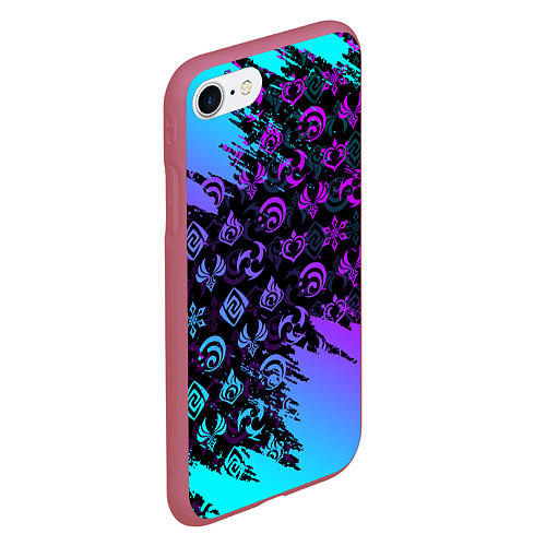 Чехол iPhone 7/8 матовый GENSHIN NEON PATTERN SYMBOL НЕОН ЭМБЛЕМЫ / 3D-Малиновый – фото 2