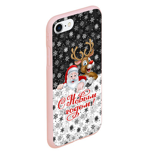 Чехол iPhone 7/8 матовый С Новым Годом дед мороз и олень / 3D-Светло-розовый – фото 2