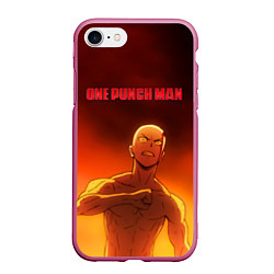 Чехол iPhone 7/8 матовый Сайтама в огне One Punch-Man, цвет: 3D-малиновый